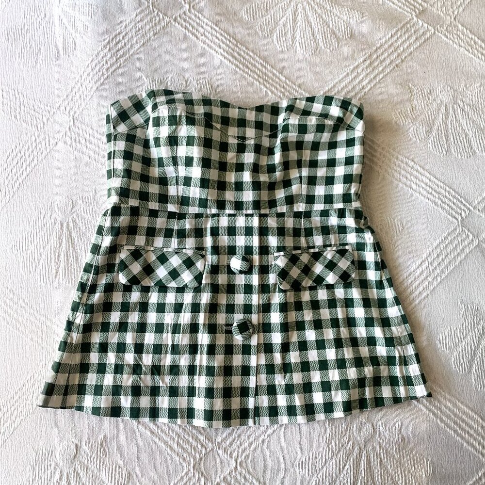 Tuckernuck Green Gingham Marnie Top, Sz Small